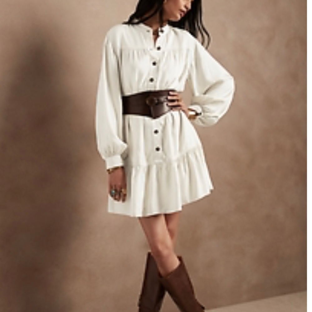 Banana Republic Flounce Hem Dress - Size Small Tall - Cream - Picture 9 of 10